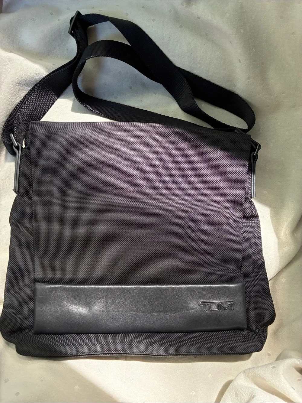 Tumi Black Nylon and Leather Trim Messenger Bag